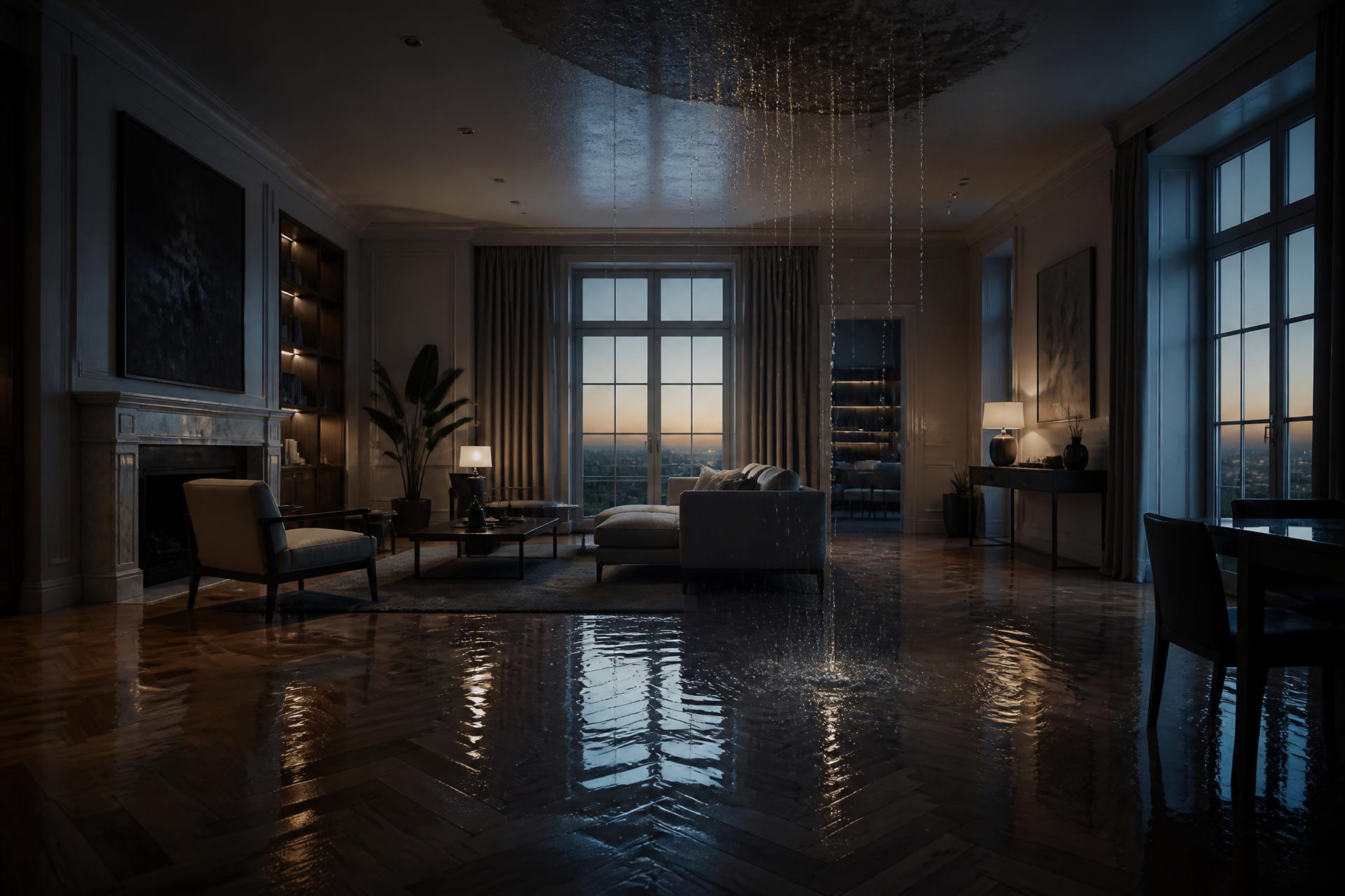 Fuite d'eau dans un grand salon élégant — intervention Action & Détection